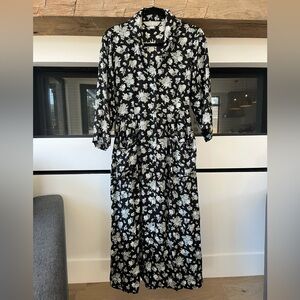 April Cornell Vintage Black Floral Long Sleeve 90’s Dress with Pockets
